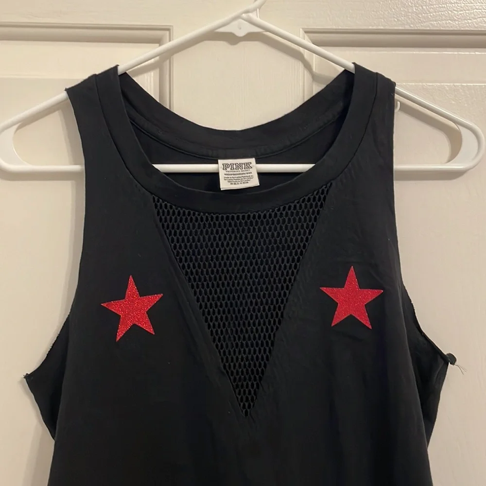 NWOT Victoria’s Secret PINK Muscle Tank Black "Red White & Lit" 100% cotton- XS - Picture 3 of 7
